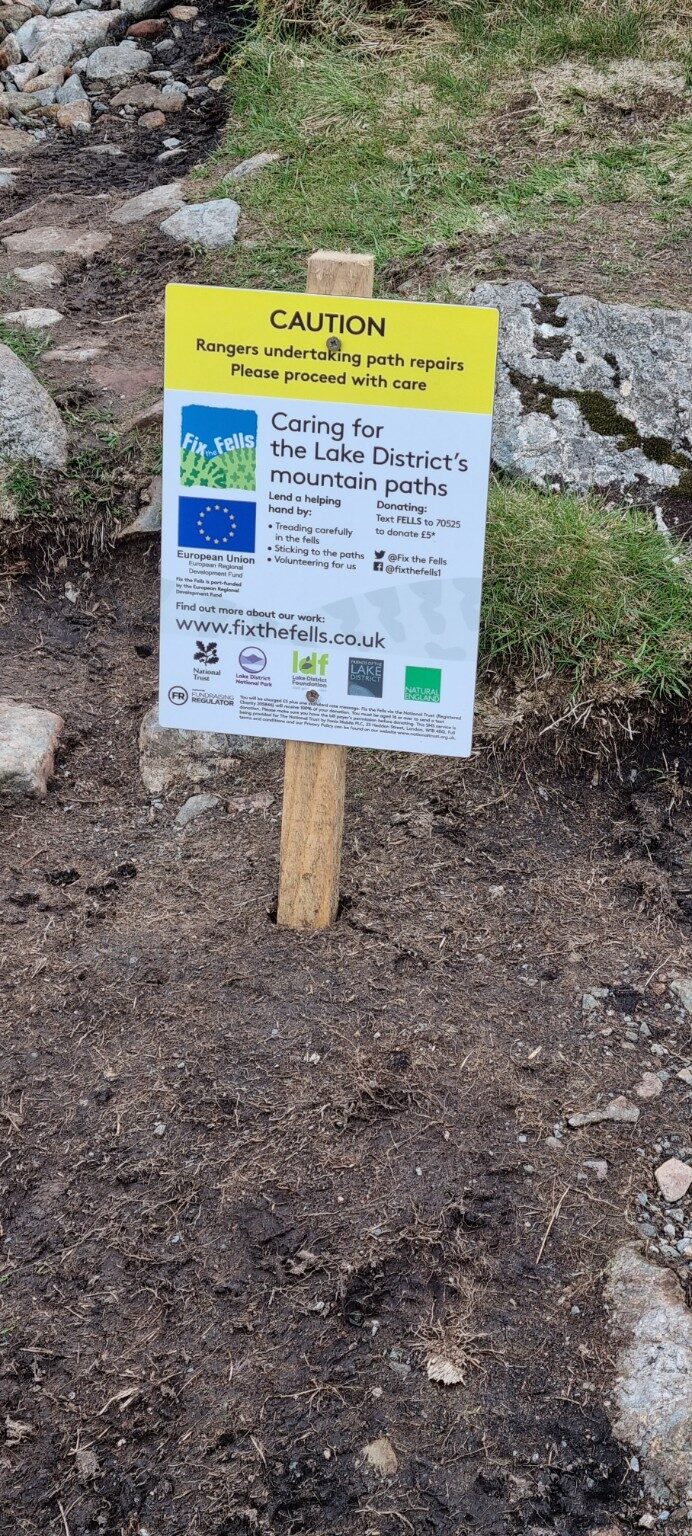 National Trust path repair sign on the Scafell Pike route